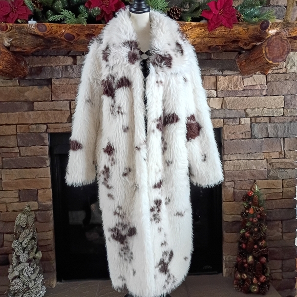 NVLT Jackets & Blazers - NEW NVLT Anthropologie Cow Print Fuzzy Faux Fur Long Coat Size Large